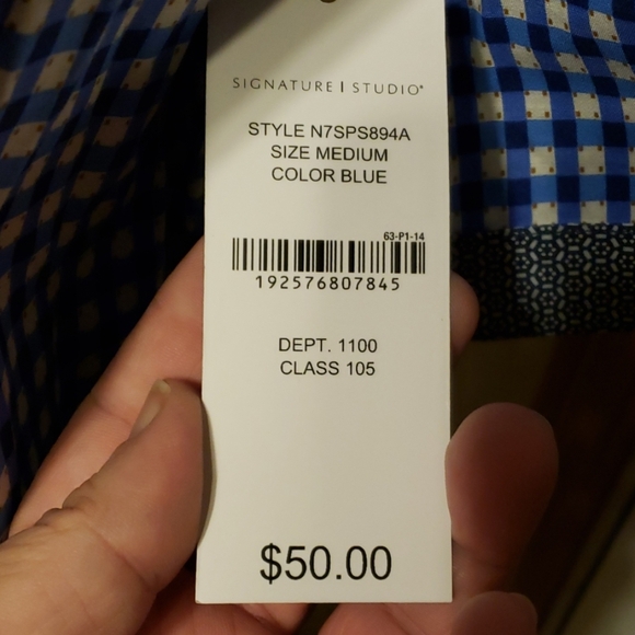 Signature studio short sleeve blue checked shirt - Picture 2 of 5
